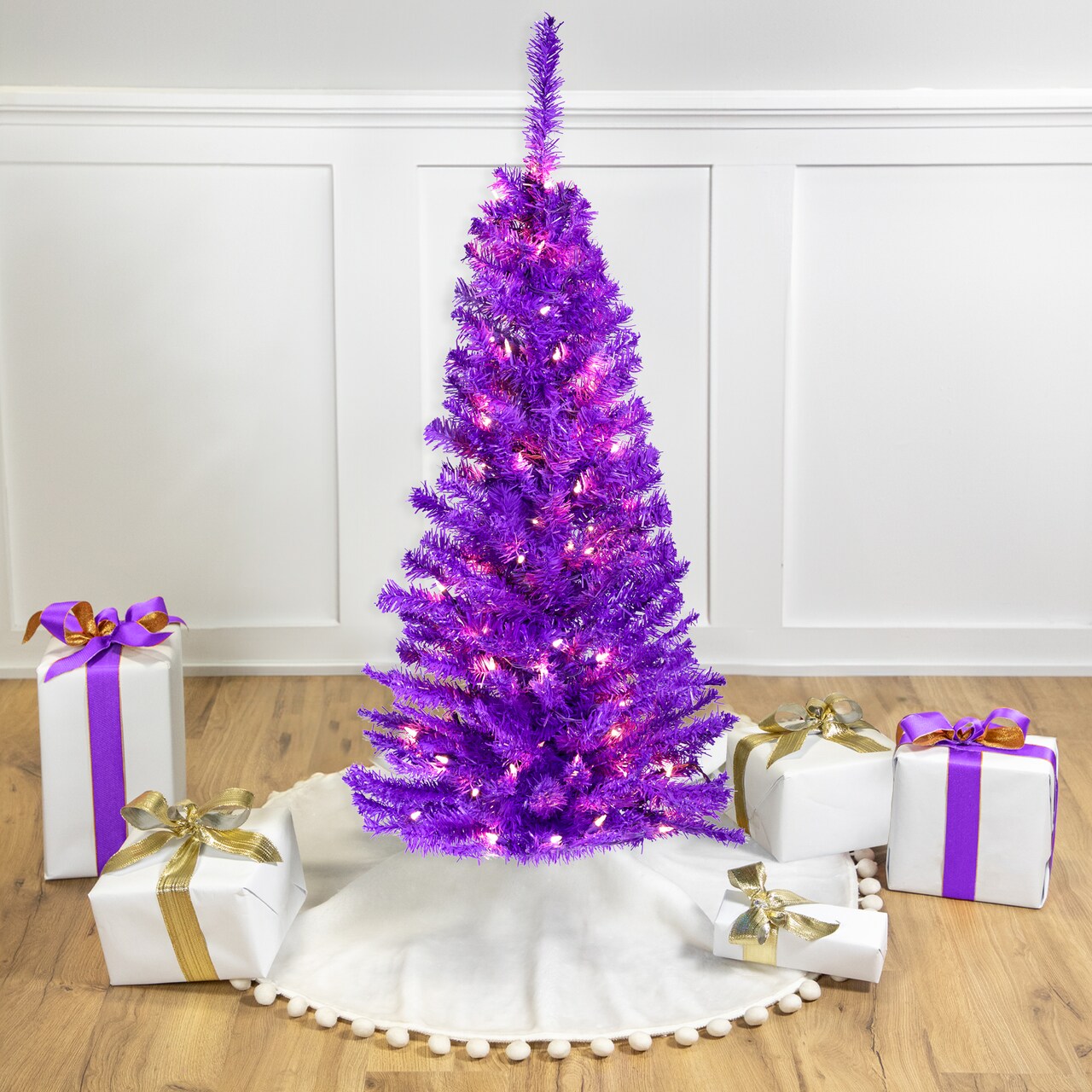Northlight Pre-Lit Medium Artificial Pine Christmas Tree - 4' - Purple - Clear Lights